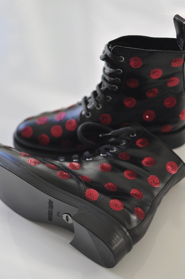 Les rangers, deuxième | LovaLinda x Sequined polka-dot leather boots Markus Lupfer