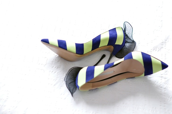 Les ruffle-back stripe pumps | LovaLinda x Nicholas Kirkwood