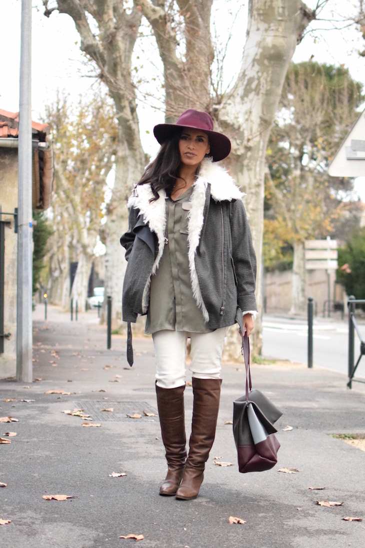 La soie cool | LovaLinda | Blog Mode Lookbook Photo Marseille | Isabel Marant Rejane Jacket x Catarzi Fedora x Silk Shirt BLK DNM x Sandro Jeans x L'otre chose Over The Knee Boots x Celine Bag